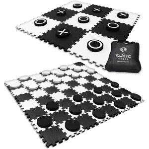 SWOOC Games - 2-in-1 Reversible Giant Checkers & Tic Tac Toe Game